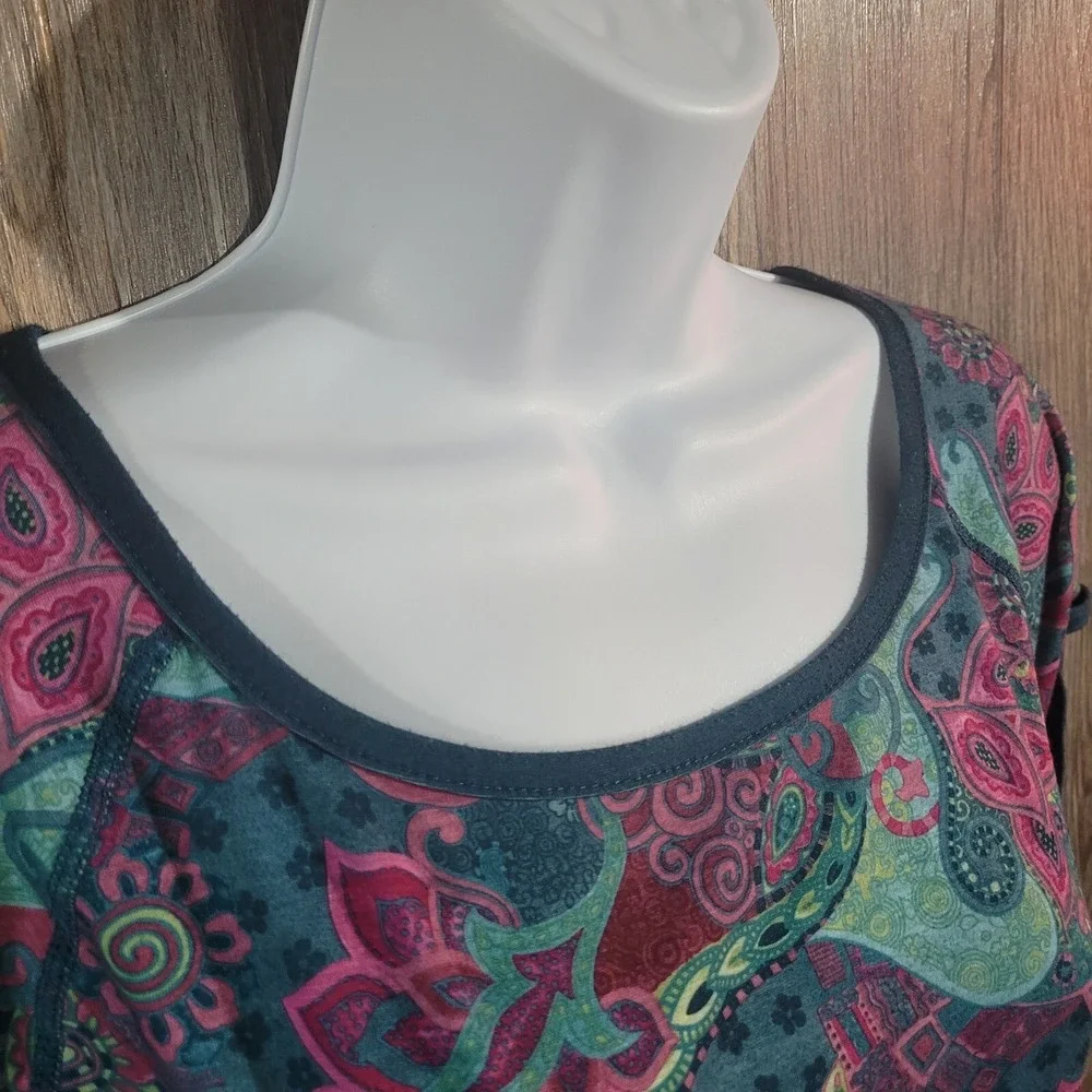 VTG Title Nine Athletic Dress M Floral Paisley Faux Roll Tab Slv Scalloped Hem - Picture 4 of 12